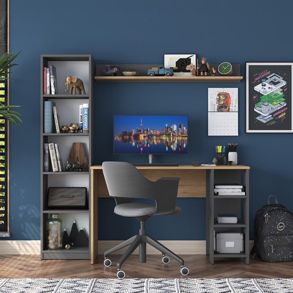 Γραφείο με βιβλιοθήκη Goldie  ανθρακί-φυσικό 160x45x161.8εκ - Image 4