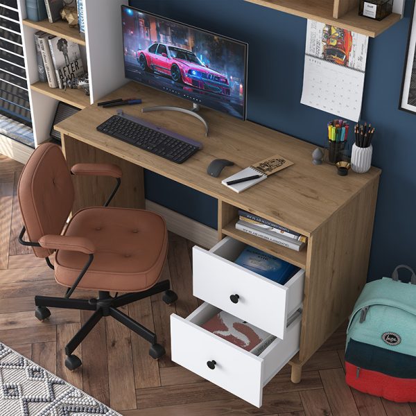 Γραφείο με βιβλιοθήκη Goldie  λευκό-φυσικό 160x50x161.8εκ - Image 3
