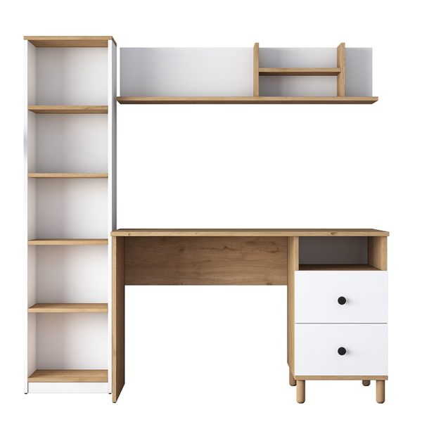 Γραφείο με βιβλιοθήκη Goldie  λευκό-φυσικό 160x50x161.8εκ - Image 5