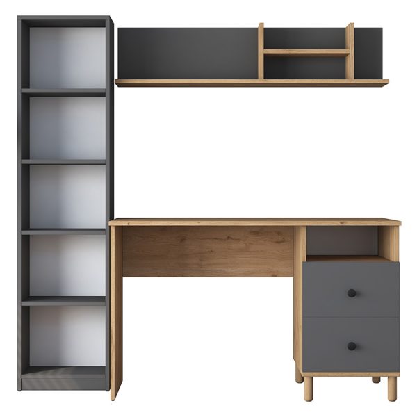 Γραφείο με βιβλιοθήκη Goldie  ανθρακί-φυσικό 160x50x161.8εκ - Image 5