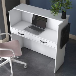 Γραφείο reception Triana  μελαμίνης λευκό-ανθρακί 110x40x110εκ