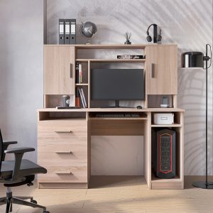 Γραφείο εργασίας Keldra  με συρτάρια και ντουλάπια σε sonoma απόχρωση 140×59.8×142.2εκ