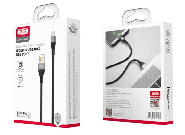 XO NB188 2.4A Διπλής Φοράς Φόρτιση USB Micro 1m Γκρί - Image 2