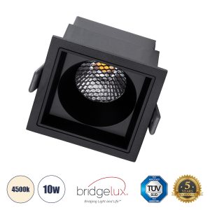 PLUTO-M 60274 Χωνευτό LED Spot Downlight TrimLess Μ8.4xΠ8.4cm 10W 1300lm 38° AC 220-240V IP20 Μ8.4 x Π8.4 x Υ5.9cm – Τετράγωνο – Μαύρο & Anti-Glare HoneyComb – Φυσικό Λευκό 4500K – Bridgelux COB – 5 Years Warranty