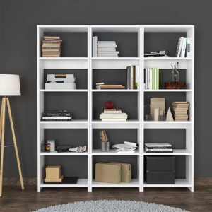 Βιβλιοθήκη Rabuku  σε λευκή απόχρωση 146x22x160εκ