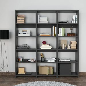 Βιβλιοθήκη Rabuku  σε ανθρακί απόχρωση 146x22x160εκ