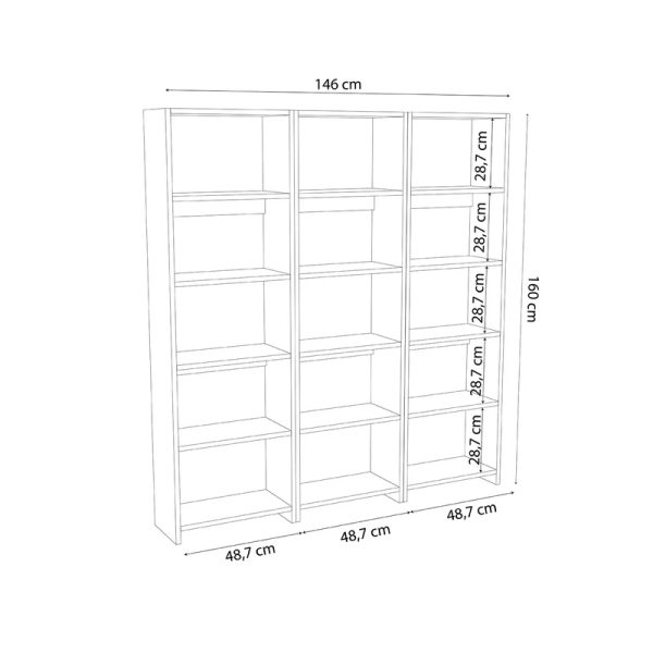 Βιβλιοθήκη Rabuku  σε ανθρακί απόχρωση 146x22x160εκ - Image 4