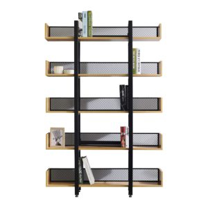 Βιβλιοθήκη Musha  μέταλλο μαύρο με oak απόχρωση 120x22x185εκ