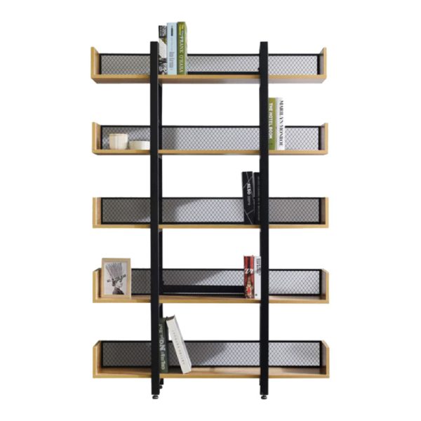 Βιβλιοθήκη Musha  μέταλλο μαύρο με oak απόχρωση 120x22x185εκ - Image 2