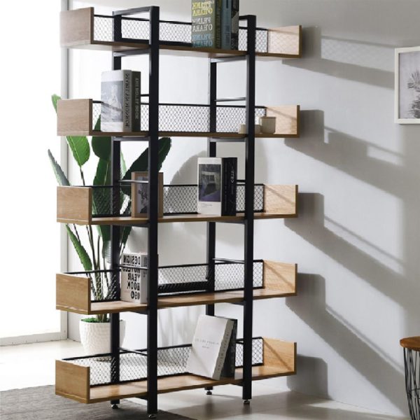 Βιβλιοθήκη Musha  μέταλλο μαύρο με oak απόχρωση 120x22x185εκ