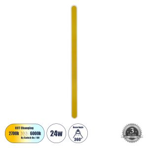 HOUSTON 61350 Φωτιστικό Τοίχου – Απλίκα Design LED CCT 24W 2880lm 360° AC 220-240V – Εναλλαγή Φωτισμού μέσω Διακόπτη On/Off All In One Ψυχρό 6000k+Φυσικό 4500k+Θερμό 2700k Μ6 x Π3 x Υ100cm – Χρυσό – 3 Years Warranty