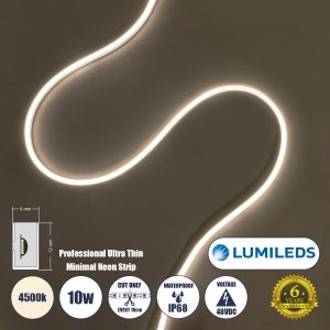 NEONPRO 61526 Professional Neon Flex LED 10W/m 1250lm/m 120° DC 48V Αδιάβροχη IP68 – 120 x SMD 2835 LED Chip/Μέτρο – Dimmable – Μ100 x Π6 x Υ1.2cm – Φυσικό Λευκό 4500K – LUMILEDS High Efficiency Chips – 6 Χρόνια Εγγύηση