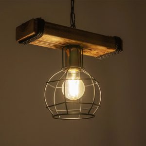 STARLO 201-0004 Vintage Κρεμαστό Φωτιστικό Ράγα Μονόφωτο 1 x E27 IP20 Μπεζ Ξύλο με Μαύρο Μέταλλο – Μ30 x Π16 x Υ23cm
