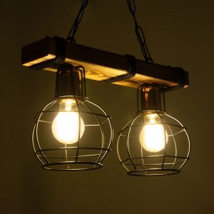 STARLO 201-0005 Vintage Κρεμαστό Φωτιστικό Ράγα Δίφωτο 2 x E27 IP20 Μπεζ Ξύλο με Μαύρο Μέταλλο – Μ40 x Π15x Υ65cm