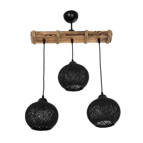LUMA 201-0010 Vintage Κρεμαστό Φωτιστικό Ράγα Τρίφωτο 3 x E27 IP20 Μπεζ Ξύλο με Μαύρο Σχοινί - Μ55 x Π18 x Υ65cm - Image 3