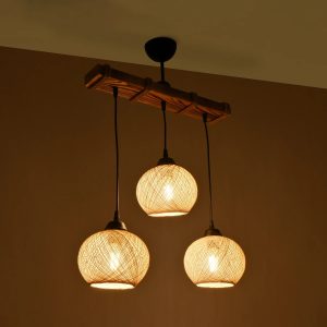 LUMA 201-0011 Vintage Κρεμαστό Φωτιστικό Ράγα Τρίφωτο 3 x E27 IP20 Μπεζ Ξύλο με Μπεζ Σχοινί – Μ55 x Π18 x Υ65cm