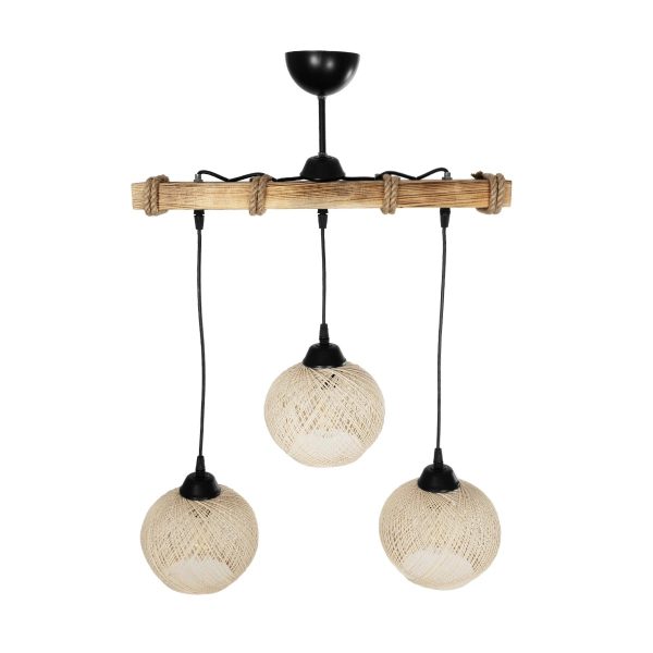 LUMA 201-0011 Vintage Κρεμαστό Φωτιστικό Ράγα Τρίφωτο 3 x E27 IP20 Μπεζ Ξύλο με Μπεζ Σχοινί - Μ55 x Π18 x Υ65cm - Image 4