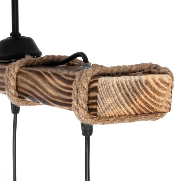 LUMA 201-0012 Vintage Κρεμαστό Φωτιστικό Ράγα Τρίφωτο 3 x E27 IP20 Μπεζ Ξύλο με Καφέ Σχοινί - Μ55 x Π18 x Υ65cm - Image 5
