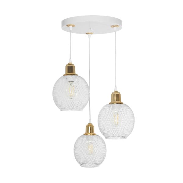 VIVIDUS 201-0021 Vintage Κρεμαστό Φωτιστικό Πλέγμα Τρίφωτο 3 x E27 IP20 Λευκό & Χρυσό Μέταλλο - Μ40 x Π40 x Υ60cm - Image 3