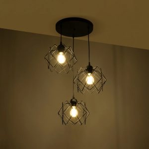 DAZLA 201-0024 Vintage Κρεμαστό Φωτιστικό Πλέγμα Τρίφωτο 3 x E27 IP20 Μαύρο Μέταλλο – Μ47 x Π47 x Υ60cm