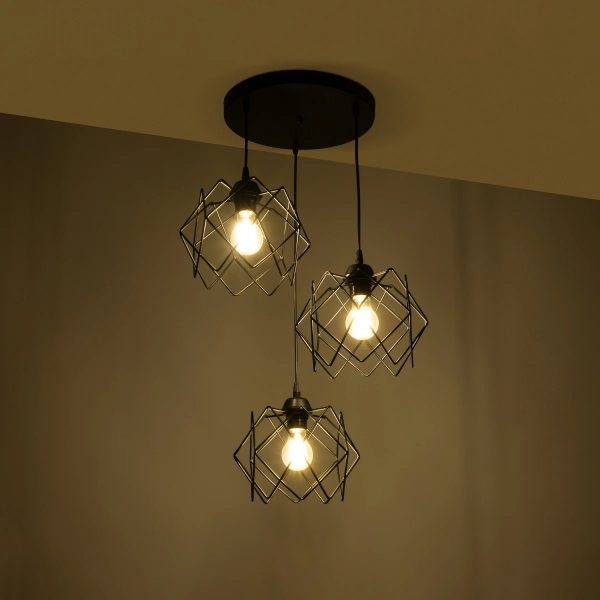 DAZLA 201-0024 Vintage Κρεμαστό Φωτιστικό Πλέγμα Τρίφωτο 3 x E27 IP20 Μαύρο Μέταλλο - Μ47 x Π47 x Υ60cm - Image 2