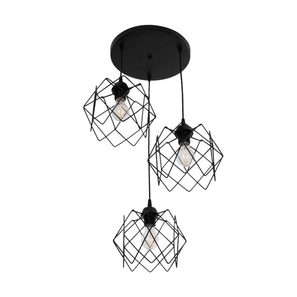DAZLA 201-0024 Vintage Κρεμαστό Φωτιστικό Πλέγμα Τρίφωτο 3 x E27 IP20 Μαύρο Μέταλλο - Μ47 x Π47 x Υ60cm - Image 4