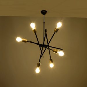 SUNFY 201-0030 Μοντέρνο Φωτιστικό Οροφής Πλέγμα Πολύφωτο 6 x E27 IP20 Μαύρο & Μπρούτζινο Μέταλλο – Μ57 x Π57 x Υ85cm