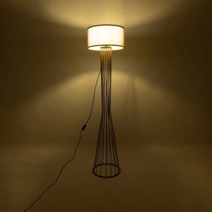 NOVA 201-0040 Μοντέρνο Επιδαπέδιο Φωτιστικό 1 x E27 IP20 Χρυσό Μεταλλό με Μπεζ Ύφασμα – Μ36 x Π36 x Υ148cm