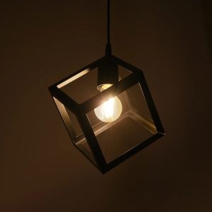 DISE 201-0049 Μοντέρνο Κρεμαστό Φωτιστικό Κύβος Μονόφωτο 1 x E27 IP20 Μαύρο Μέταλλο – Μ28 x Π28 x Υ31cm