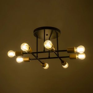 BLAZEA 201-0064 Vintage Φωτιστικό Οροφής Πλέγμα Πολύφωτο 8 x E27 IP20 Χρυσό & Μαύρο Μέταλλο – Μ51 x Π51 x Υ7cm