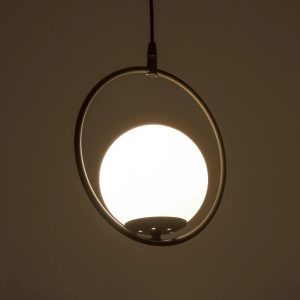 CIRCLE 201-0075 Vintage Κρεμαστό Φωτιστικό  Μονόφωτο Μπάλα  1 x E27 IP20 Μαύρο Μέταλλο με Λευκό Γυαλί – Μ26 x Π26 x Υ29cm