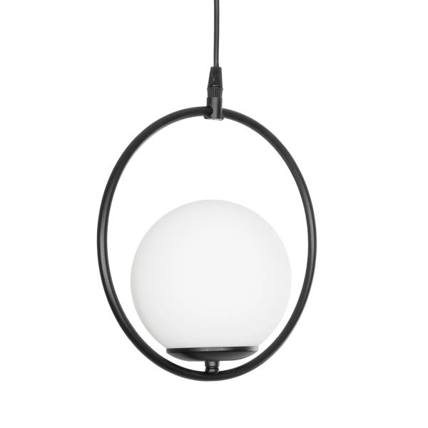 CIRCLE 201-0075 Vintage Κρεμαστό Φωτιστικό  Μονόφωτο Μπάλα  1 x E27 IP20 Μαύρο Μέταλλο με Λευκό Γυαλί - Μ26 x Π26 x Υ29cm - Image 4