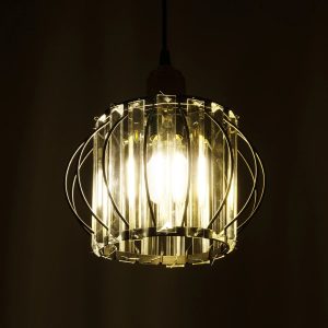 LUCERO 201-0078 Vintage Κρεμαστό Φωτιστικό Πλέγμα Μονόφωτο 1 x E27 IP20 Μαύρο & Χρυσό Μέταλλο με Διάφανο Κρύσταλλο – Μ24 x Π24 x Υ24cm