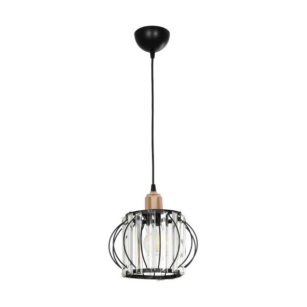 LUCERO 201-0078 Vintage Κρεμαστό Φωτιστικό Πλέγμα Μονόφωτο 1 x E27 IP20 Μαύρο & Χρυσό Μέταλλο με Διάφανο Κρύσταλλο - Μ24 x Π24 x Υ24cm - Image 3