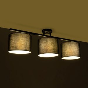 GLOWEN 201-0086 Vintage Φωτιστικό Οροφής Ράγα Τρίφωτο 3 x E27 IP20 Μαύρο Μέταλλο με Καφέ Υφάσμα – Μ80 x Π20 x Υ20cm