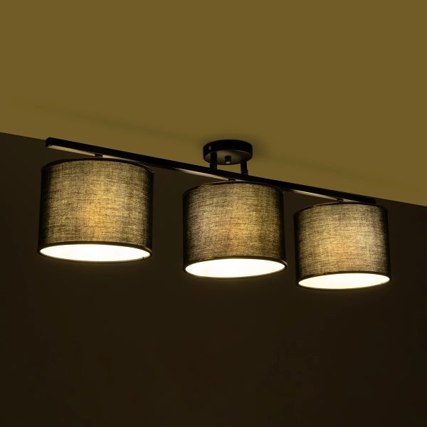 GLOWEN 201-0086 Vintage Φωτιστικό Οροφής Ράγα Τρίφωτο 3 x E27 IP20 Μαύρο Μέταλλο με Καφέ Υφάσμα - Μ80 x Π20 x Υ20cm - Image 2