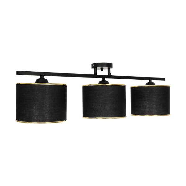 GLOWEN 201-0086 Vintage Φωτιστικό Οροφής Ράγα Τρίφωτο 3 x E27 IP20 Μαύρο Μέταλλο με Καφέ Υφάσμα - Μ80 x Π20 x Υ20cm - Image 3