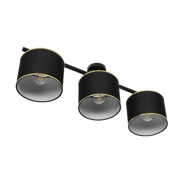 GLOWEN 201-0086 Vintage Φωτιστικό Οροφής Ράγα Τρίφωτο 3 x E27 IP20 Μαύρο Μέταλλο με Καφέ Υφάσμα - Μ80 x Π20 x Υ20cm - Image 4