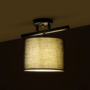 GLOWEN 201-0087 Vintage Φωτιστικό Οροφής Ράγα Μονόφωτο 1 x E27 IP20 Μαύρο Μέταλλο με Καφέ Υφάσμα – Μ30 x Π20 x Υ20cm