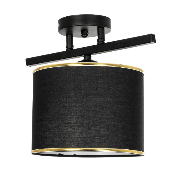 GLOWEN 201-0087 Vintage Φωτιστικό Οροφής Ράγα Μονόφωτο 1 x E27 IP20 Μαύρο Μέταλλο με Καφέ Υφάσμα - Μ30 x Π20 x Υ20cm - Image 3