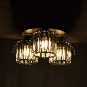 ILLUME 201-0100 Vintage Φωτιστικό Οροφής Κρύσταλλα Τρίφωτο 3 x E27 IP20 Μαύρο & Χρυσό Μέταλλο με Διάφανο Κρύσταλλο – Μ50 x Π50 x Υ19cm