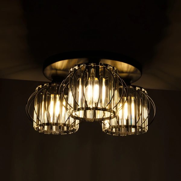 ILLUME 201-0100 Vintage Φωτιστικό Οροφής Κρύσταλλα Τρίφωτο 3 x E27 IP20 Μαύρο & Χρυσό Μέταλλο με Διάφανο Κρύσταλλο - Μ50 x Π50 x Υ19cm - Image 2