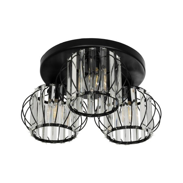 ILLUME 201-0100 Vintage Φωτιστικό Οροφής Κρύσταλλα Τρίφωτο 3 x E27 IP20 Μαύρο & Χρυσό Μέταλλο με Διάφανο Κρύσταλλο - Μ50 x Π50 x Υ19cm - Image 4