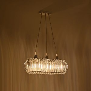 RAZIA 201-0101 Vintage Κρεμαστό Φωτιστικό Κρύσταλλα Τρίφωτο 3 x E27 IP20 Ασημί Μέταλλο με Διάφανο Γυαλί – Μ60 x Π30 x Υ25cm