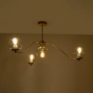 SUNRAY 201-0110 Vintage Φωτιστικό Οροφής Μπάλα Πολύφωτο 4 x E27 IP20 Χρυσό Μέταλλο με Μελί Γυαλί – Μ100 x Π100 x Υ26cm