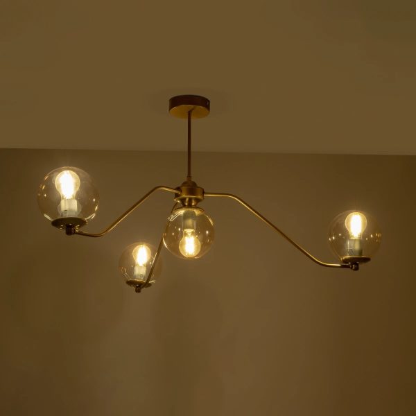 SUNRAY 201-0110 Vintage Φωτιστικό Οροφής Μπάλα Πολύφωτο 4 x E27 IP20 Χρυσό Μέταλλο με Μελί Γυαλί - Μ100 x Π100 x Υ26cm - Image 2