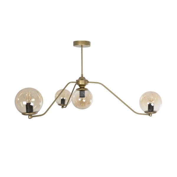 SUNRAY 201-0110 Vintage Φωτιστικό Οροφής Μπάλα Πολύφωτο 4 x E27 IP20 Χρυσό Μέταλλο με Μελί Γυαλί - Μ100 x Π100 x Υ26cm - Image 3