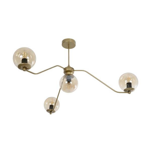 SUNRAY 201-0110 Vintage Φωτιστικό Οροφής Μπάλα Πολύφωτο 4 x E27 IP20 Χρυσό Μέταλλο με Μελί Γυαλί - Μ100 x Π100 x Υ26cm - Image 4
