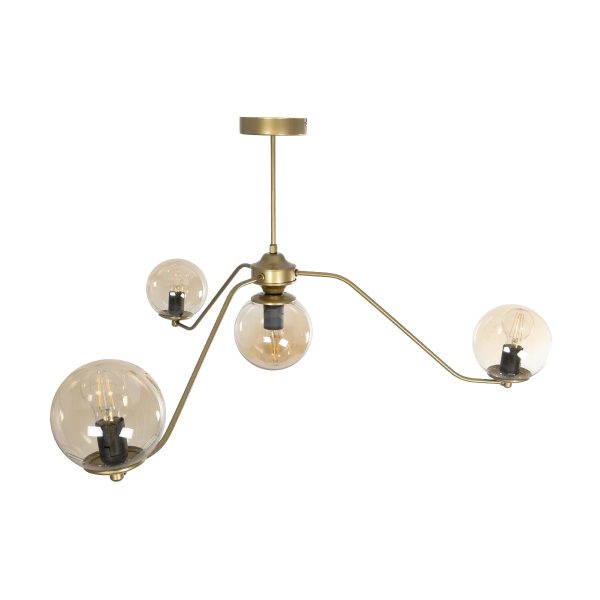 SUNRAY 201-0110 Vintage Φωτιστικό Οροφής Μπάλα Πολύφωτο 4 x E27 IP20 Χρυσό Μέταλλο με Μελί Γυαλί - Μ100 x Π100 x Υ26cm - Image 5