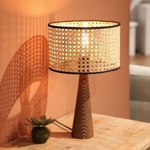 Επιτραπέζιο φωτιστικό Retroa  ξύλο οξιάς και pe rattan σε φυσικό χρώμα Φ24×38εκ